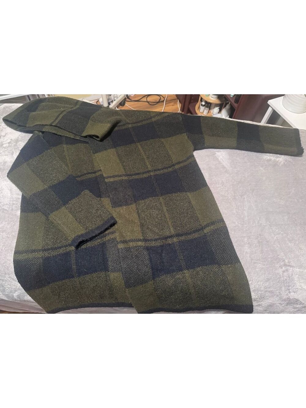 Matty M "The Car Coat" Womens Plaid Hooded Shawl Open Jacket w/ Pockets (M)